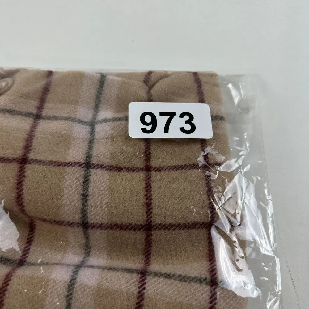 Enzo Montavani Cashmere Scarf Tan Burgundy Plaid Fringe 60
